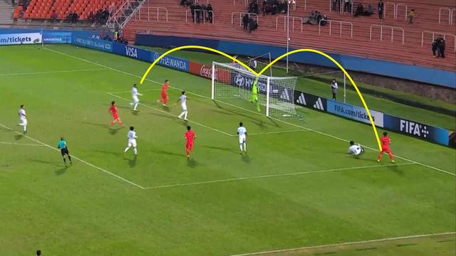 '이럴수가' 크로스바 상단 맞고 나오는 조영광의 크로스 [대한민국 vs 온두라스]