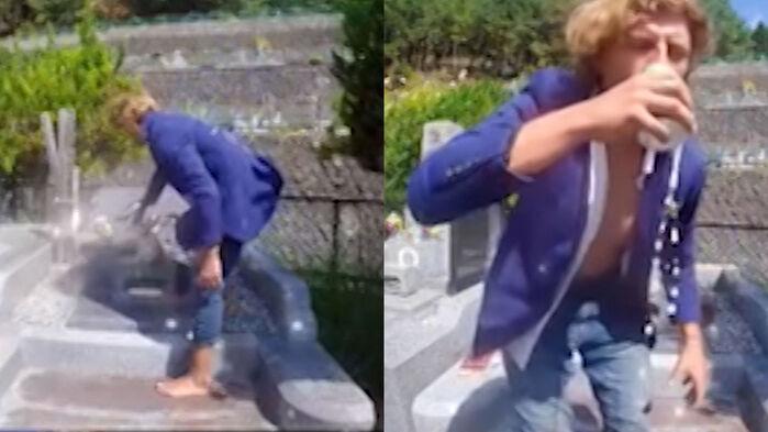 맨발로 묘지 들어가 벌컥…관광객 기이한 행동 '경악'