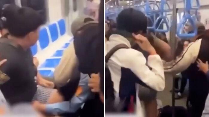 지하철서 뒤엉켜 '퍽퍽'…바닥 쓰러졌는데도 폭행